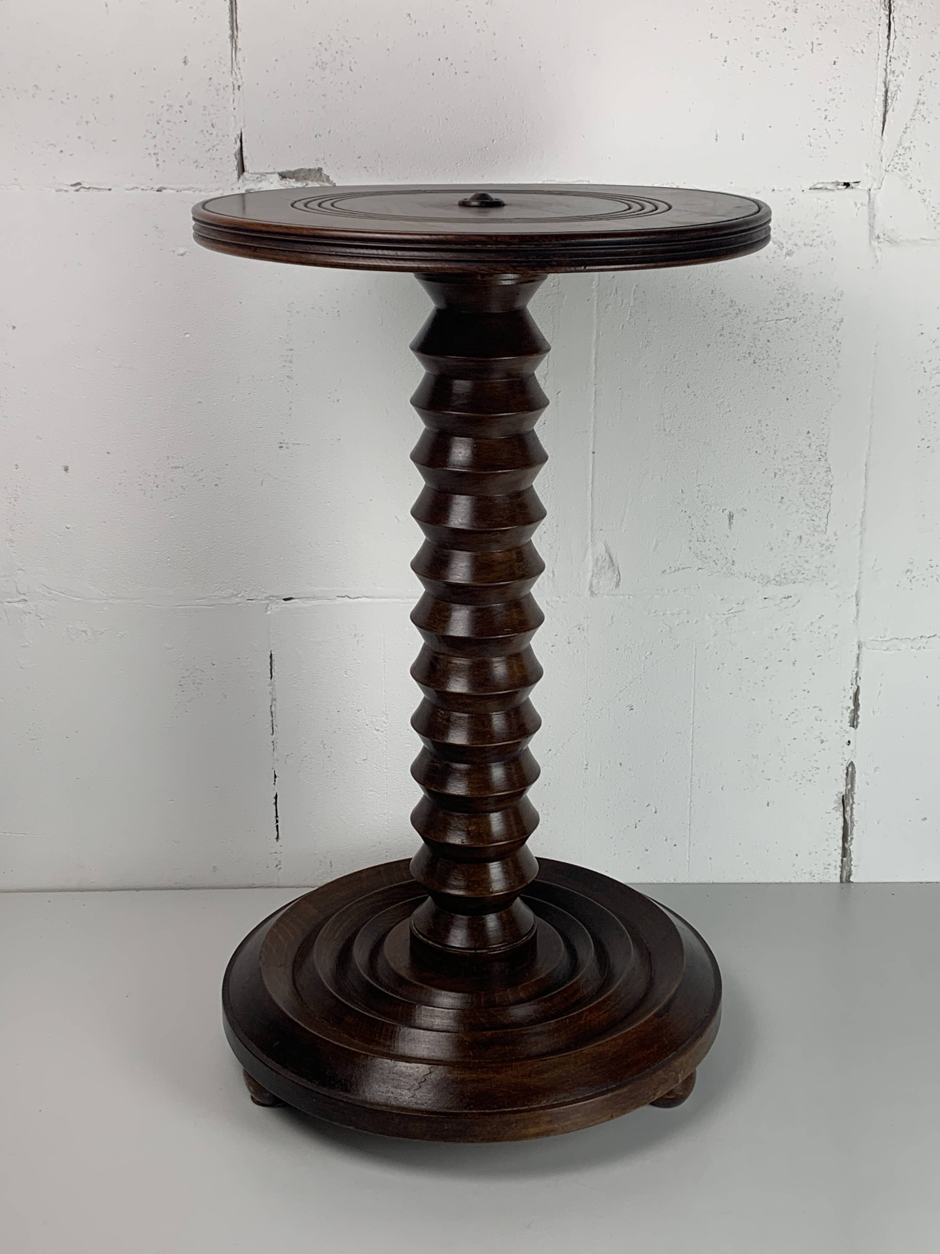 Brutalist French Wood Turned Wine Press Side Table in the style of Charles Dudouyt, France, 1940s