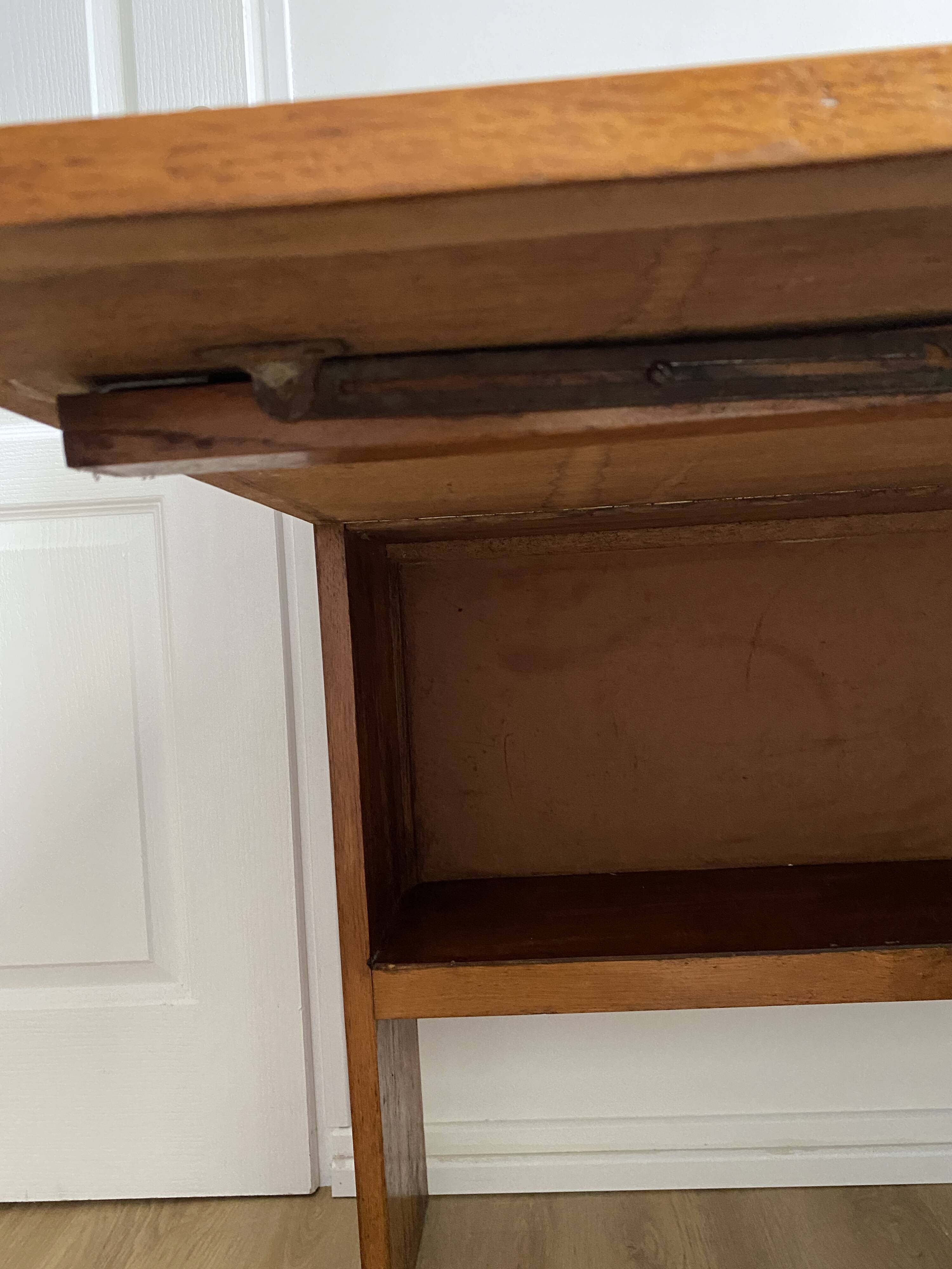 Wooden console table / vintage folding desk with mirror and small drawer