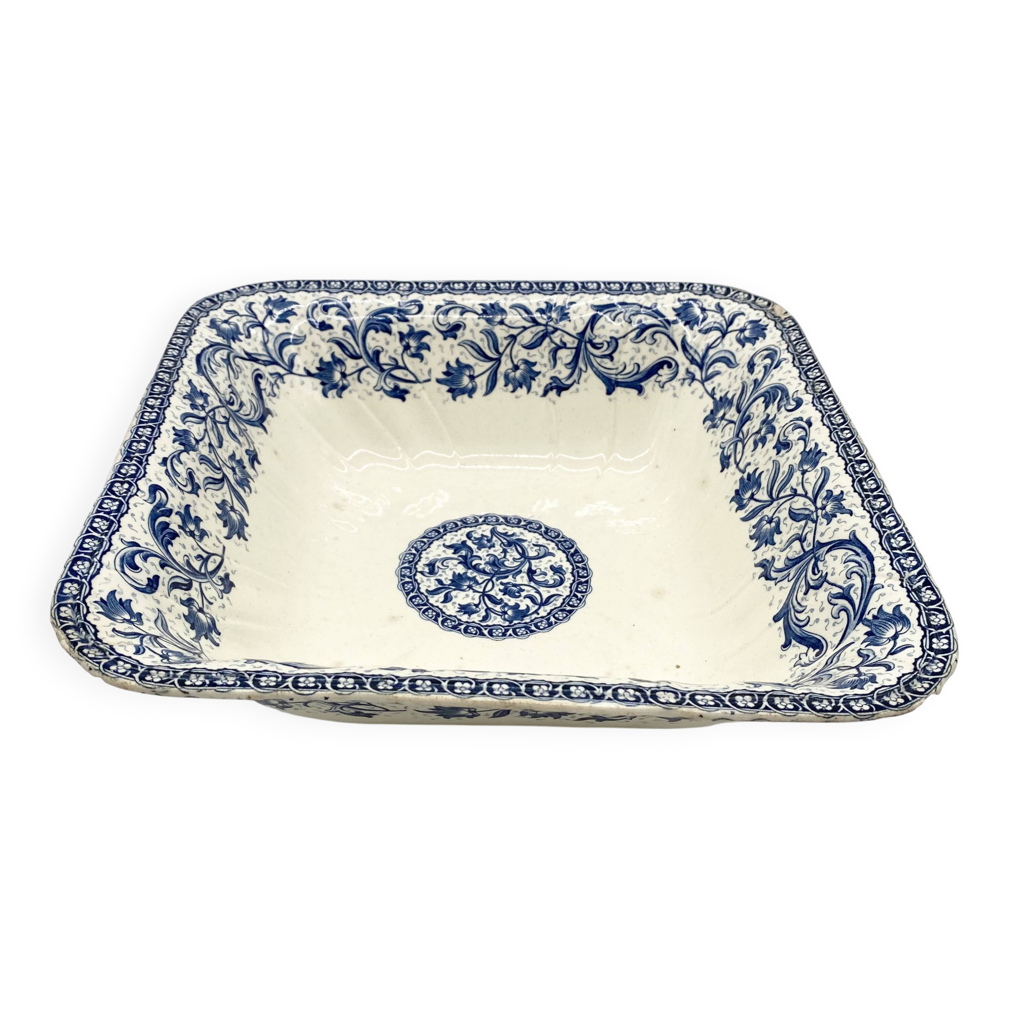 Gien earthenware dish / salad bowl "Terre de Fer", "Ibis" service, 1876