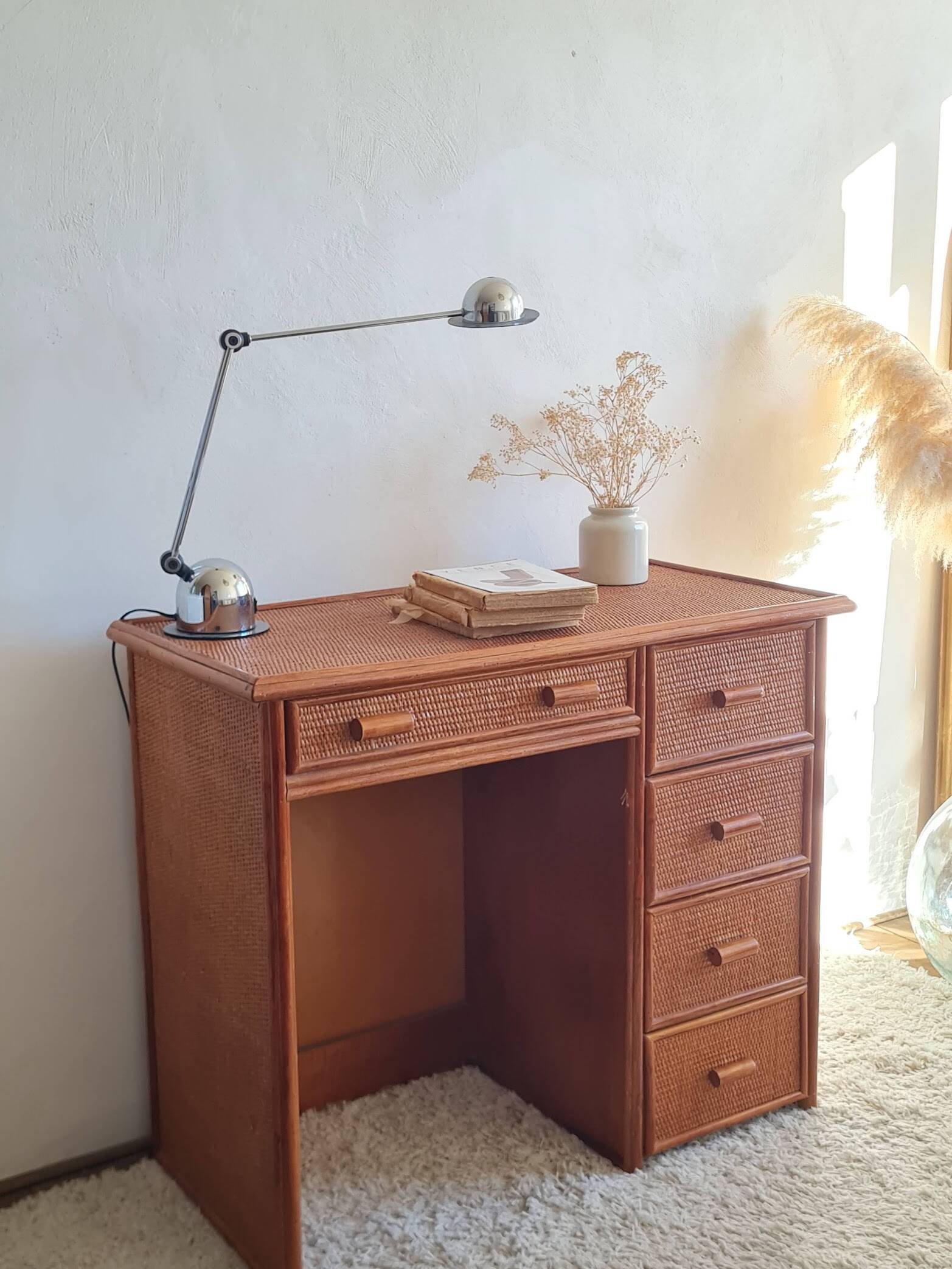 Vintage rattan desk from the 1970s.