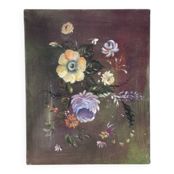 Acrylic painting on canvas, country decoration, bohemian flowers