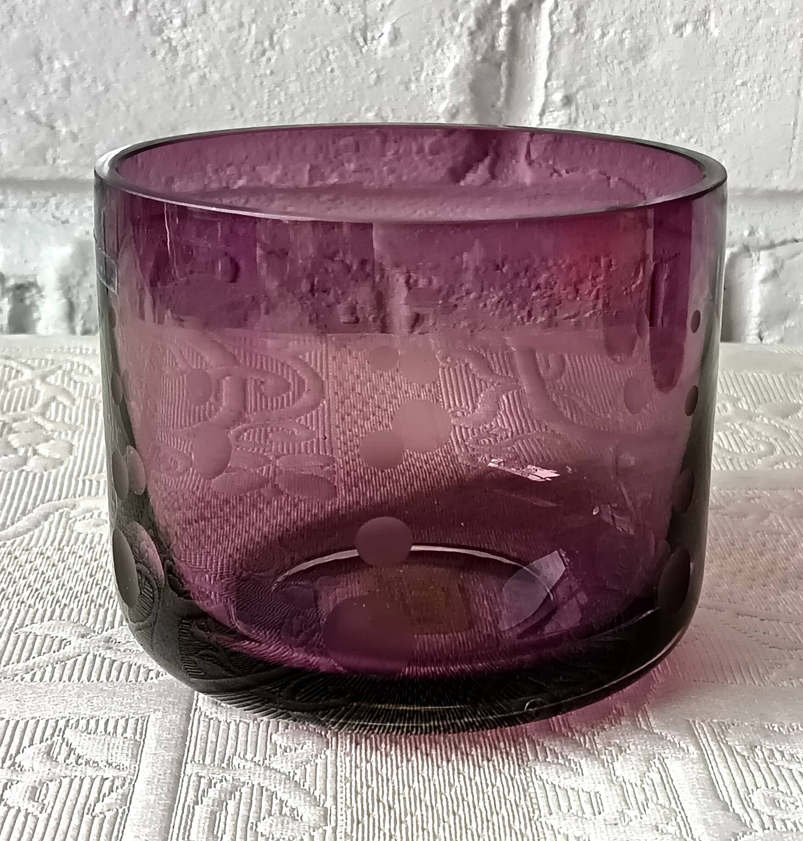 2 large vintage amethyst glass votive candle holders, France, Mikasa mouth-blown