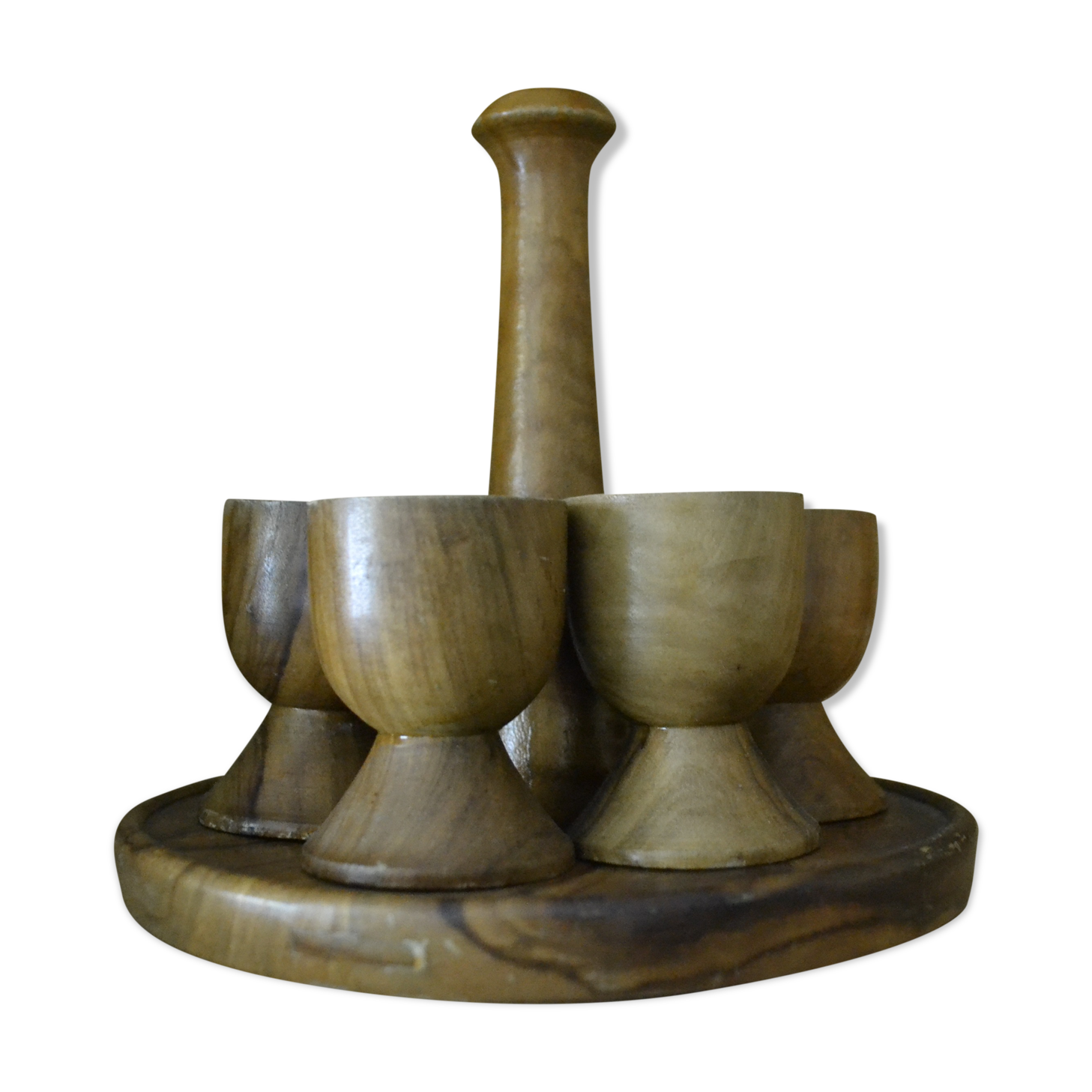 Set of 6 coquetiers and its wooden servant
