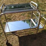 Modernist aluminum trolley with mirrored tops