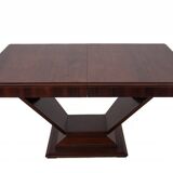 Original walnut extendable table, designed by Louis Majorelle, with 6 Art Deco chairs.