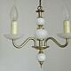 Chandelier vintage en métal doré et verre balnc