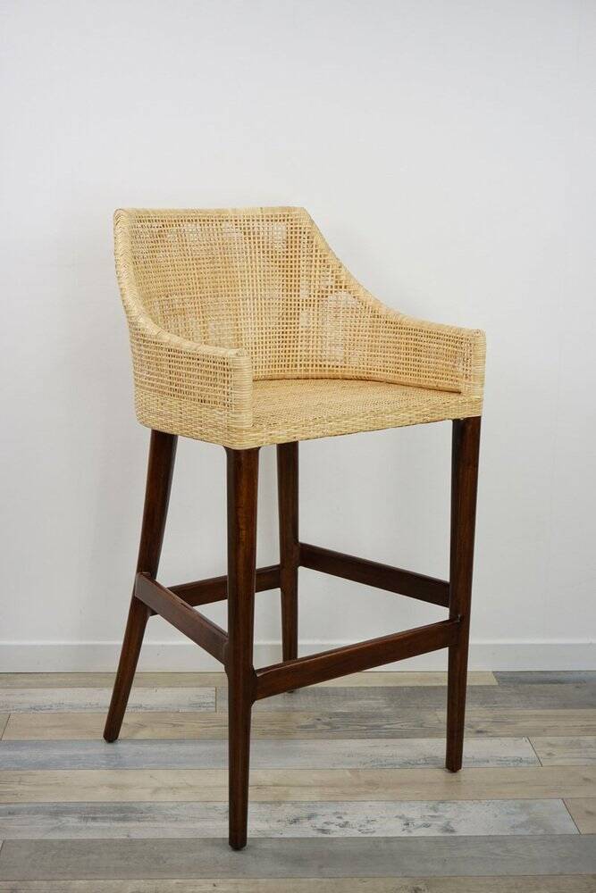 Wooden and rattan bar stool, France