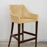 Wooden and rattan bar stool, France