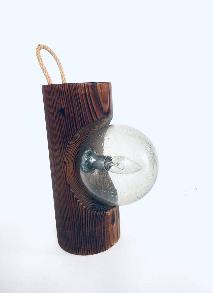 Brutalist wooden table or wall lamp attributed to Temde Leuchten, Switzerland, 1960s.