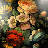 Painted sheet metal tray decorated with flowers