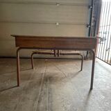 Double wooden desk and brown metal legs
