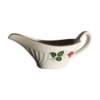 Saucière rose rouge porcelaine Lunéville