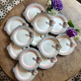 Set of 12 vintage pink and gray fish-shaped plates - Digoin