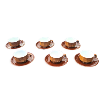 Set of 6 cups coffee cream bistro old porcelain Pillivuyt brown 15 cl