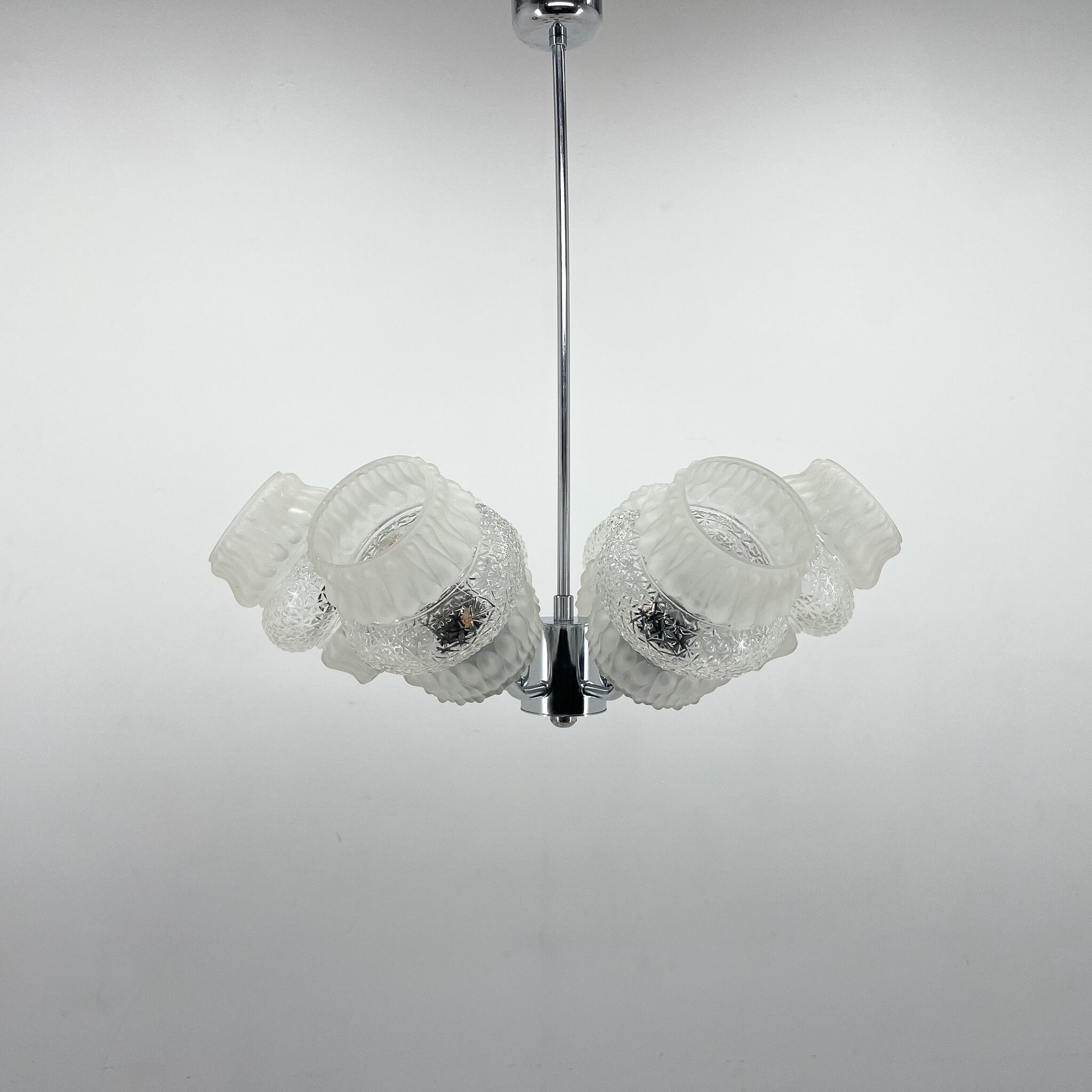 Mid-century glass & chrome chandelier, 1970's