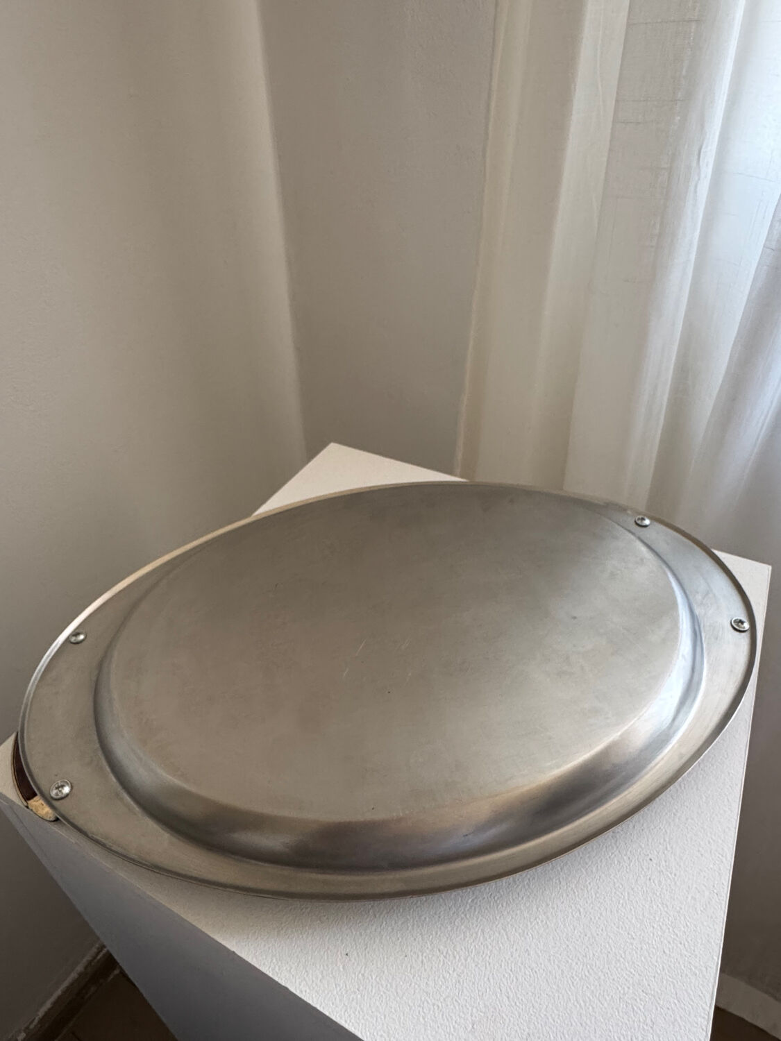 Vintage Stainless Steel Serving Tray With Gold Plated Handles