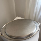Vintage Stainless Steel Serving Tray With Gold Plated Handles
