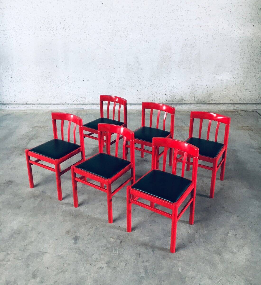 Mid-Century Modern Design Red Dining Chair Set, Belgium, 1960s, Set of 6