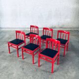 Mid-Century Modern Design Red Dining Chair Set, Belgium, 1960s, Set of 6