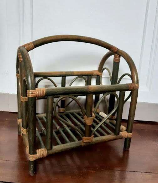 Indonesian magazine holders made of bamboo and vintage green rattan