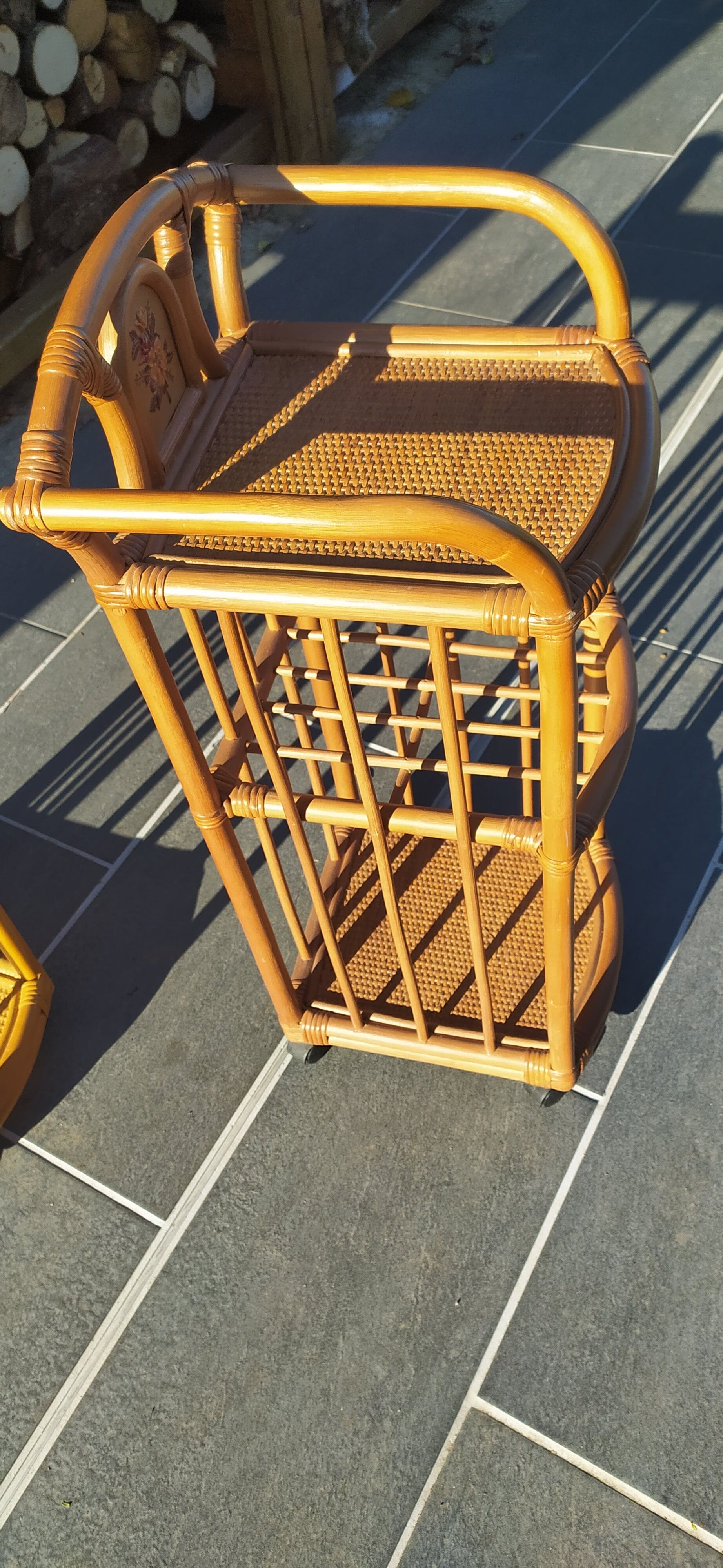 Pair of vintage bedsides in rattan and bamboo