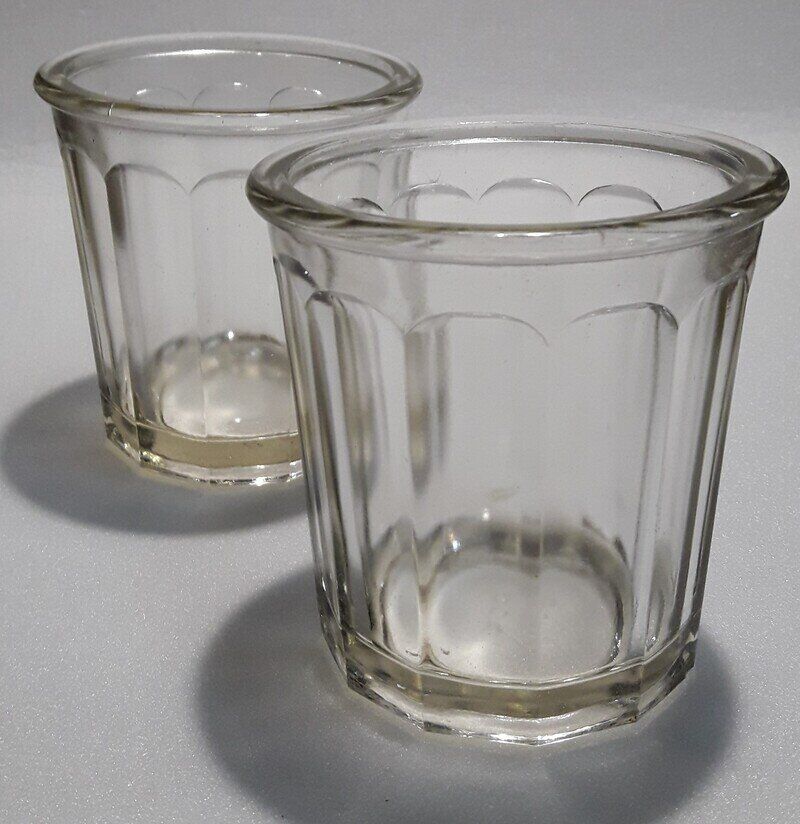 2 antique glass jam jars 500g