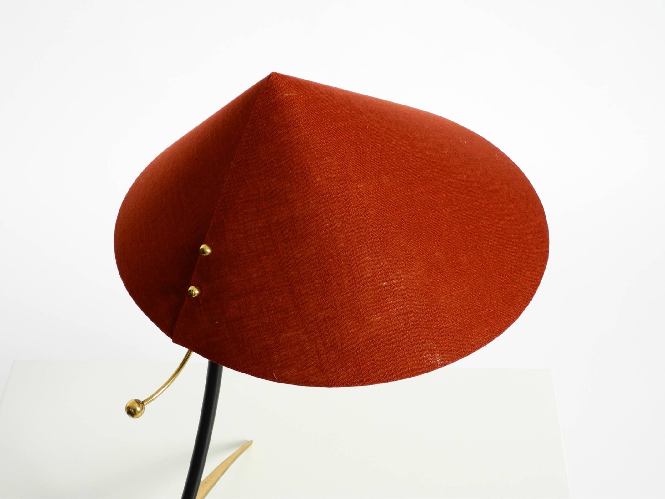 Large Kalmar Mid-Century tripod brass table lamp with a new fabric shade