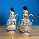 Two small pitchers jugs with traditional German patterns cork stoppers 12cm