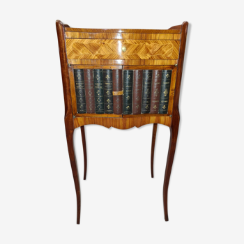 19th century marquetry and leather bedside, 19th century