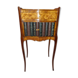 Chevet sauteuse en marqueterie et cuir, XIXe siècle