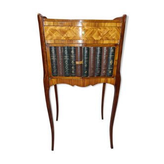 19th century marquetry and leather bedside, 19th century