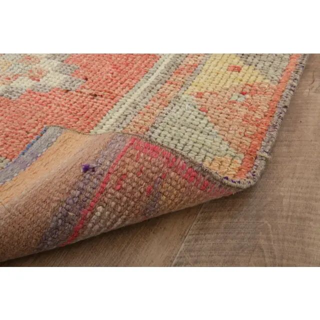 1970s Turkish Oushak Handmade Wool Cotton Orange Runner Rug 92x348