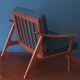 Danish teak lounge chair with blue-green cushions, 1960s