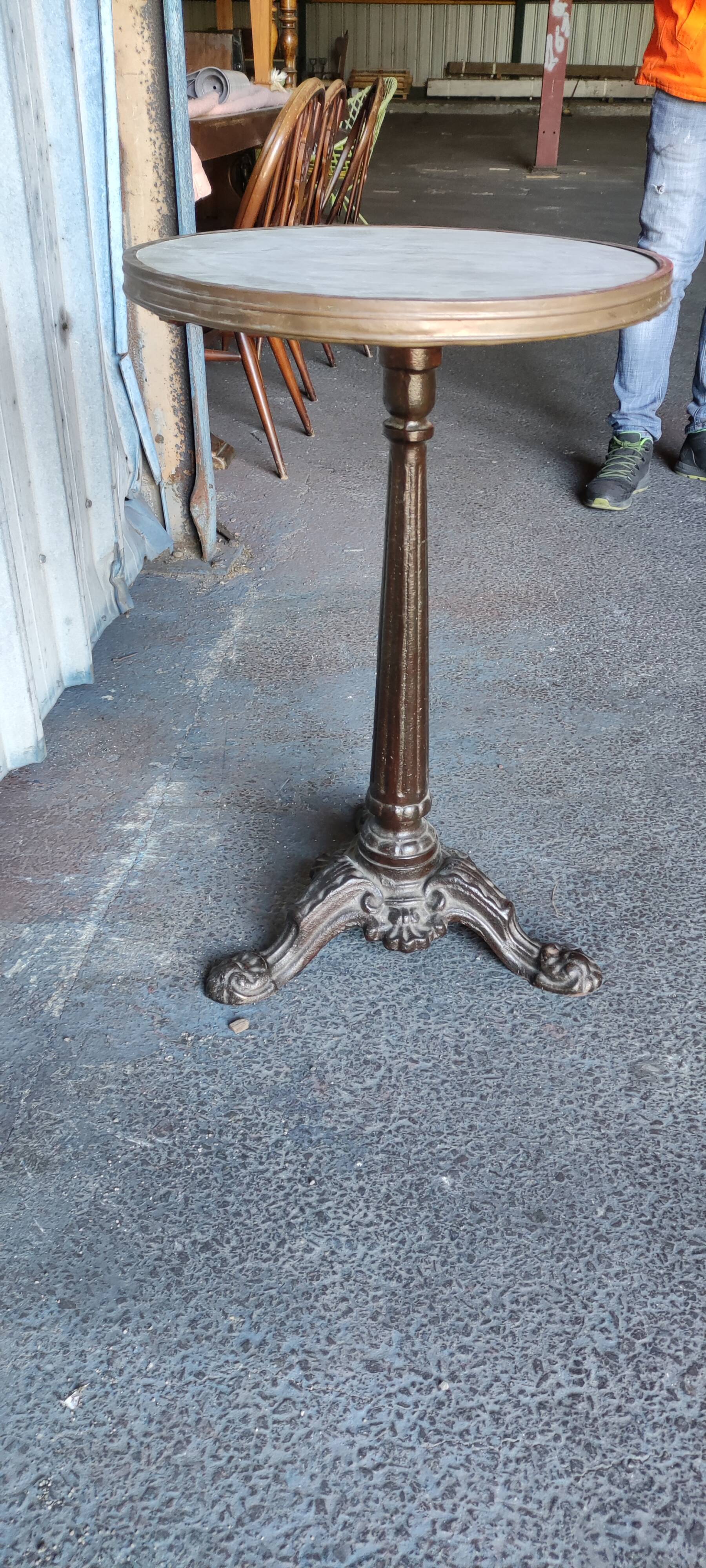 Round bistro table marble top foot cast iron brass edge