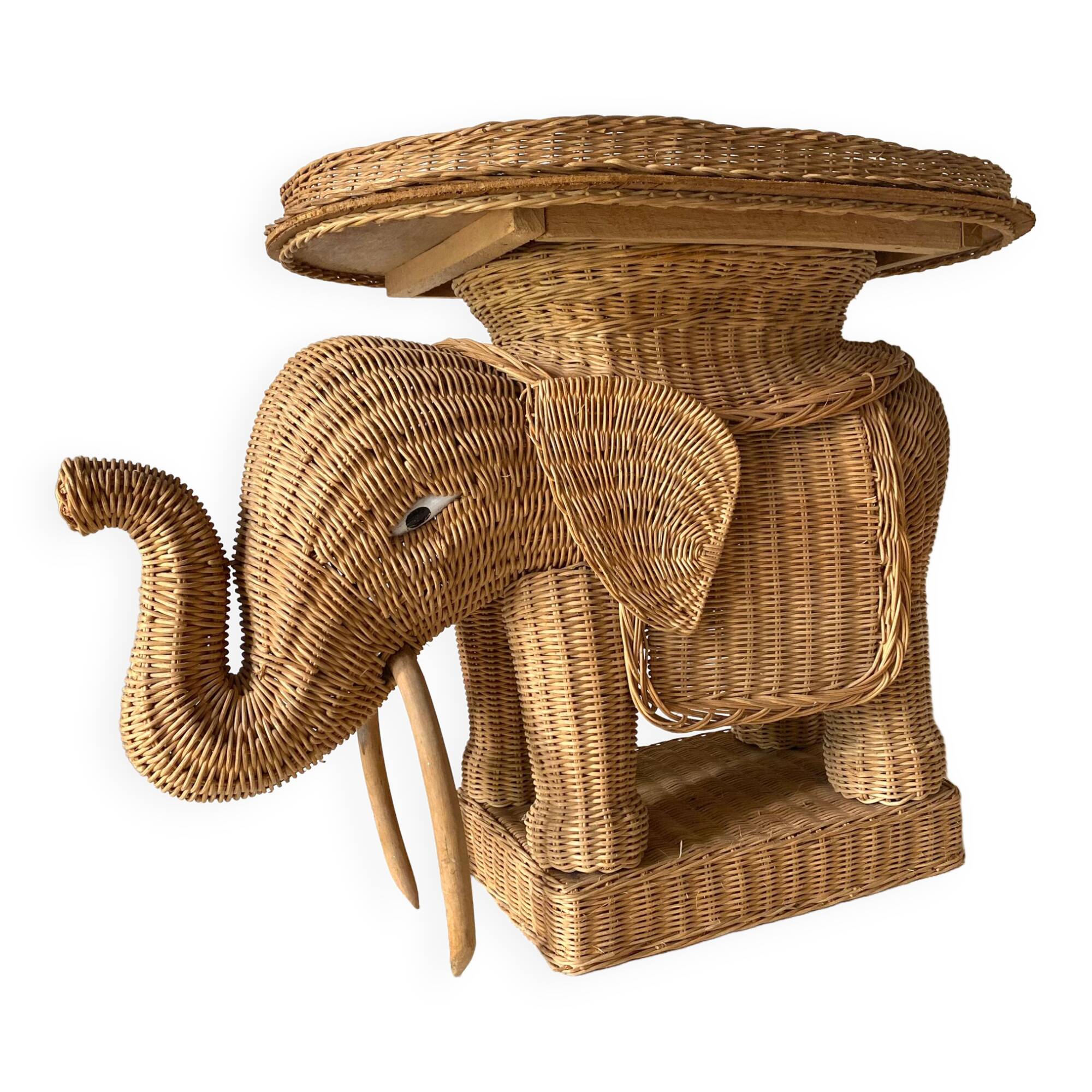 Vintage elephant rattan table