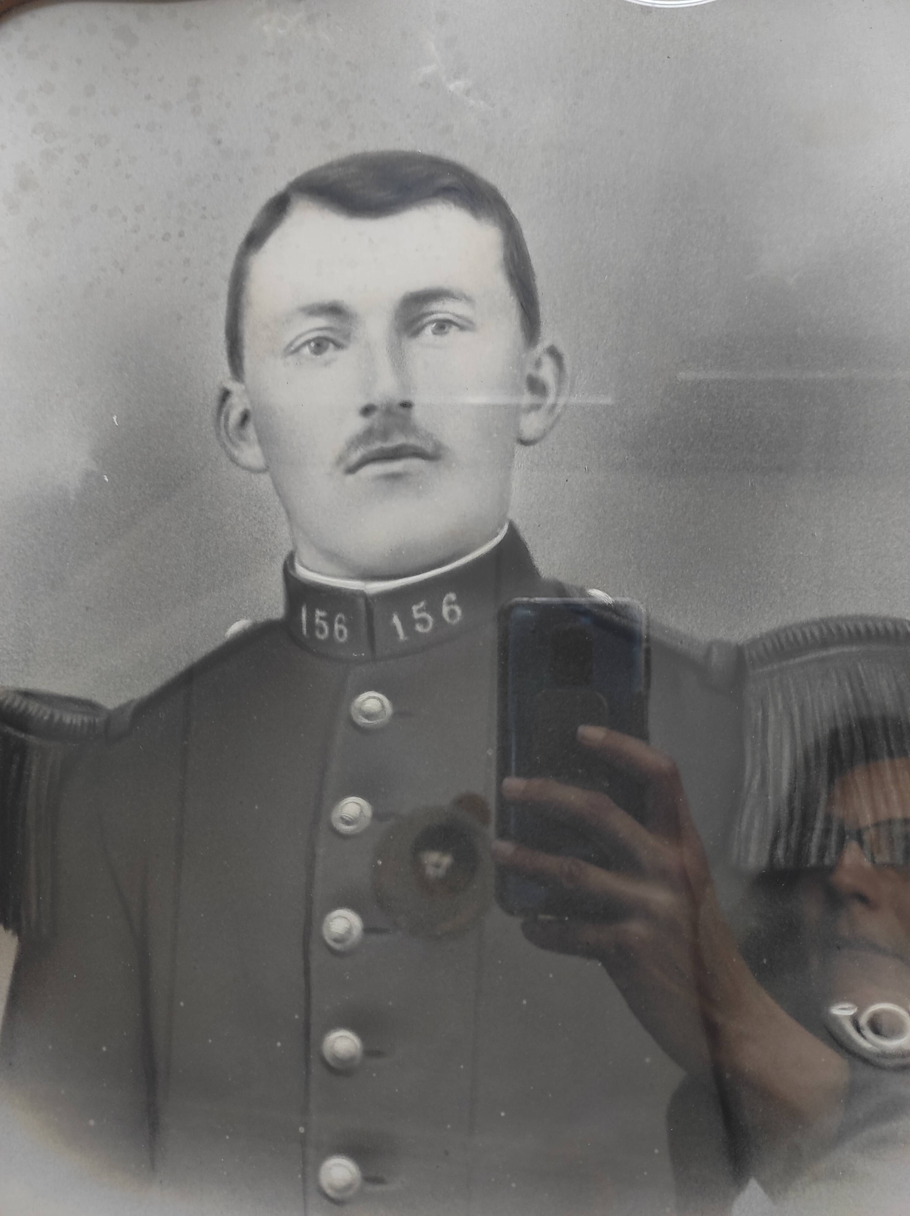 Old military photo soldier in uniform 156th Infantry Regiment WW1