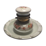 Encrier ancien en porcelaine et laiton