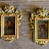 Pair of portraits of Italian bandits, oil on panels, gilded frames, circa 1880.