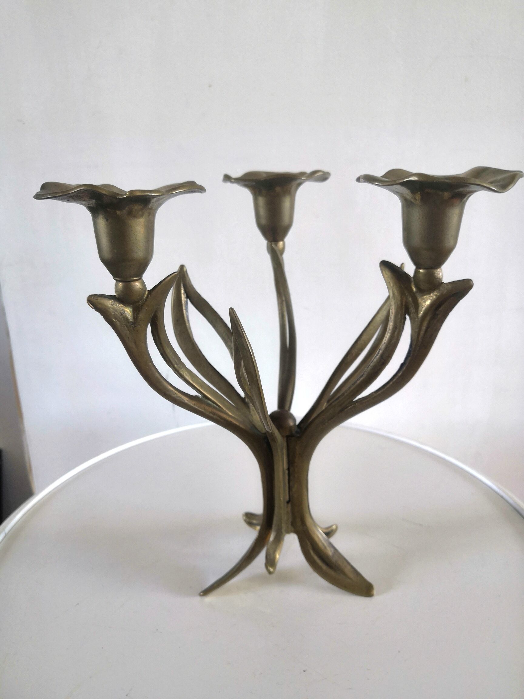 Candle holder brass vintage leaves and flowers 60s - 70s