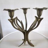 Candle holder brass vintage leaves and flowers 60s - 70s