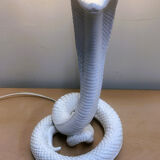 Vintage white ceramic cobra table lamp, 1970s. Attributed to Tommaso Barbi.
