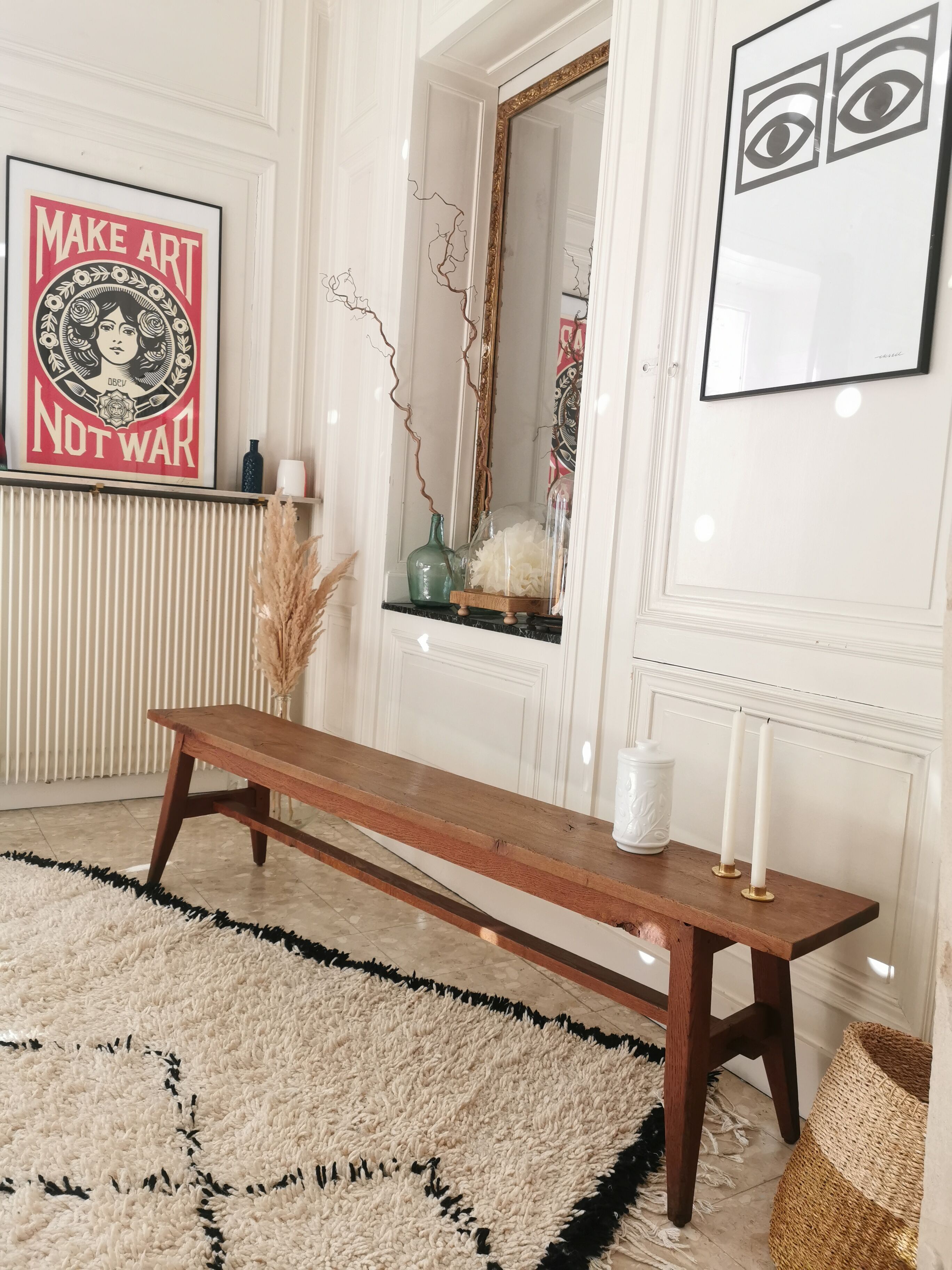 Solid oak compass foot bench