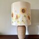 Large sunflower lamp signed silk and rattan 1970
