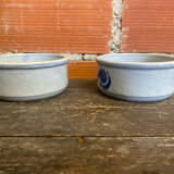 Pair of antique bowls handarbeit salt glaze blue decor vintage #d662