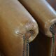 Set of 2 very comfortable light cognac-colored leather club armchairs in English style