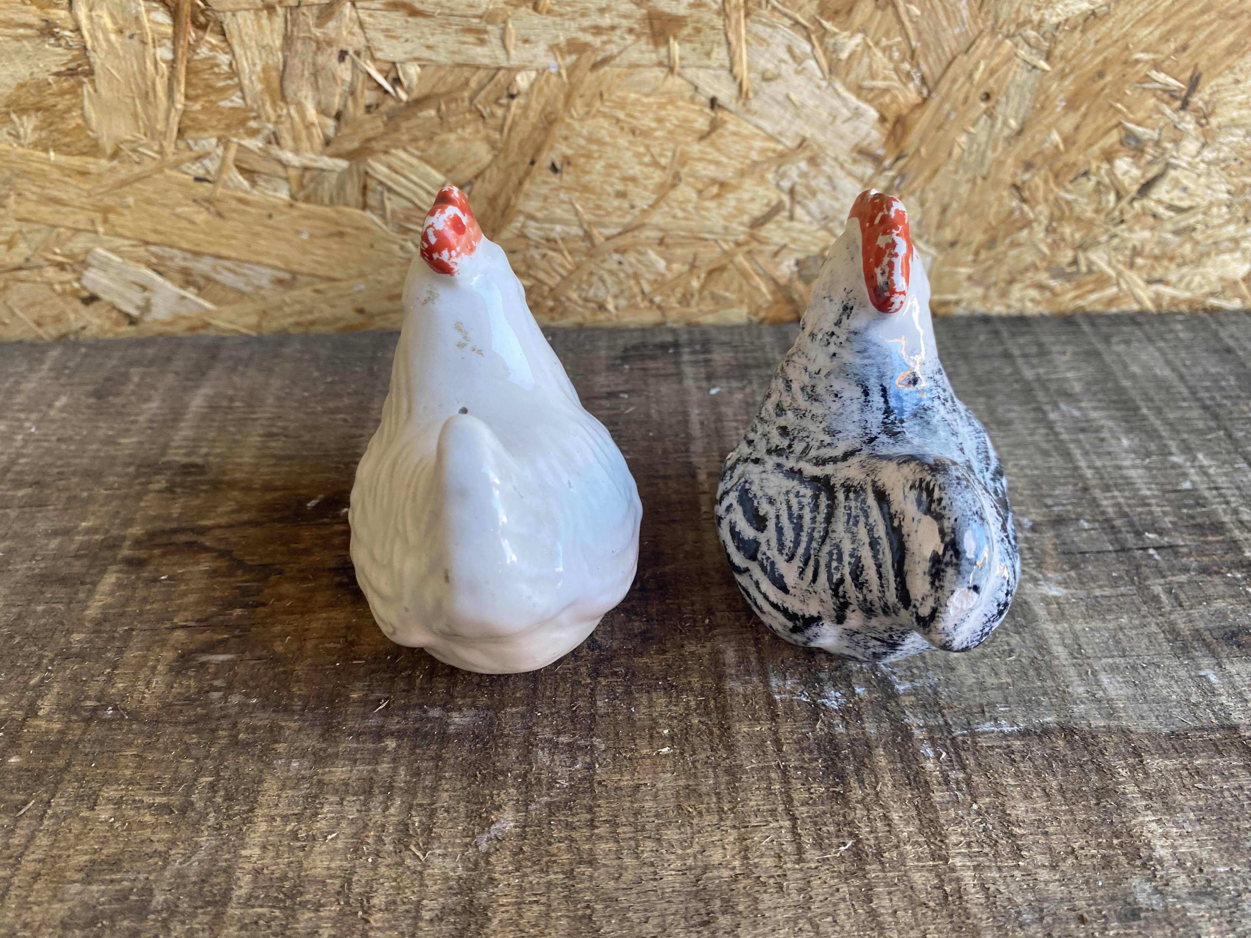 Salt & Pepper Shaker Chicken & Rooster Shape Ceramic Made In France Vintage