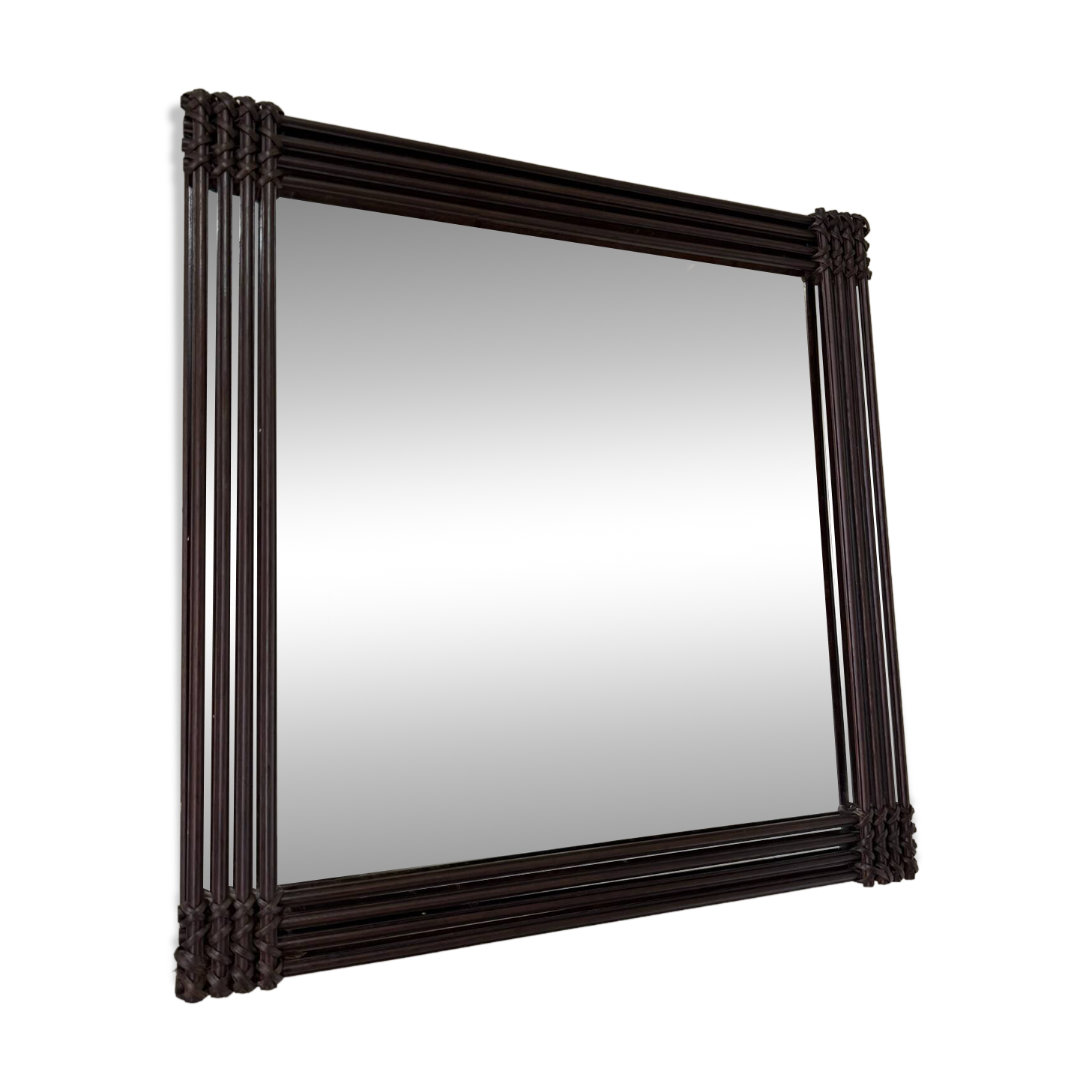 Mid Century Modern Large Squared Vintage Wicker Mirror