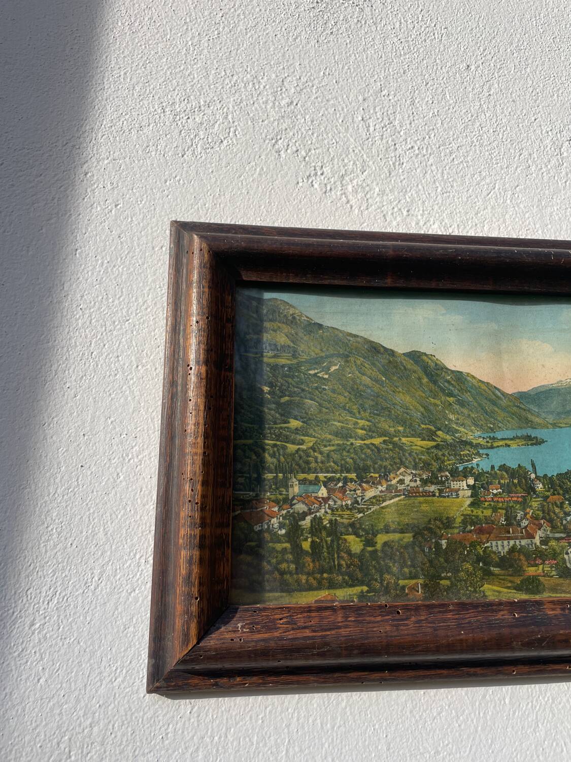 Vintage photographic print / Lake Annecy Alps / wooden frame