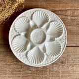 4 assiettes à huîtres en barbotine blanche