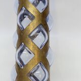 Paire De Bougeoirs Photophores Verre Bleu Soufflé En Cage Dlg Felipe Derflingher